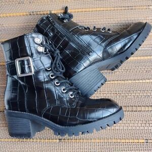 Madden Girl Holt Patent Leather Croc Lace up Combat Boots